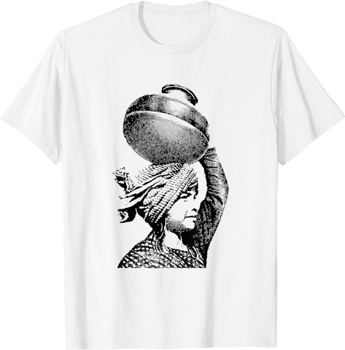 T-shirt with Khmer woman carrying water jug on her head for the webpage "Equinox Cambodia Bands Gallery" by Mrugacz.