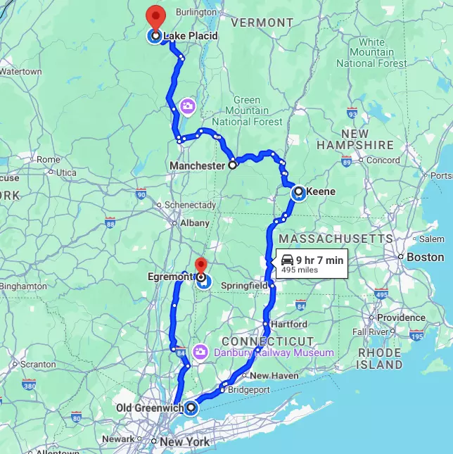 New England motorcycle road trip map for Red October 2024.