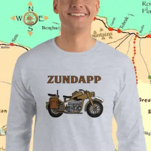 Man wearing a Afrika Korps Motorcycle Longsleeve shirt by Mrugacz.