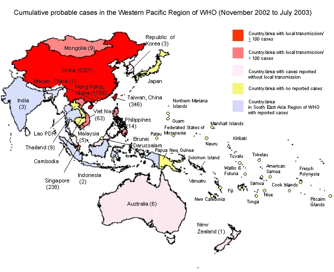 SARS cumulative probable cases in Western Pacific 2002-2203 for - Politcal Science Academic Research - Anthony Mrugacz