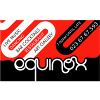 Orang and black business card for Equinox bar in Phnom Penh, Cambodia.