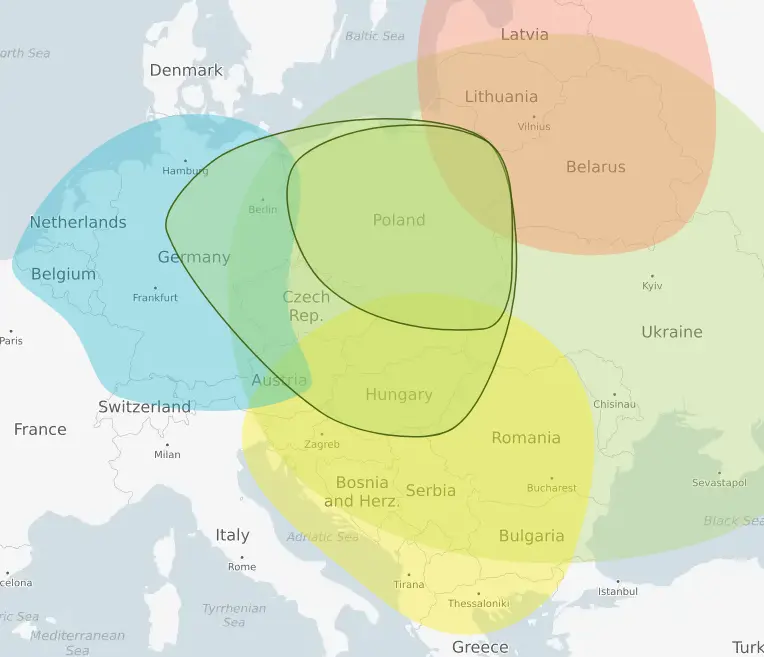 DNA Heritage Ethnicity map of Euraope for Anthony Mrugacz as of 20250217.